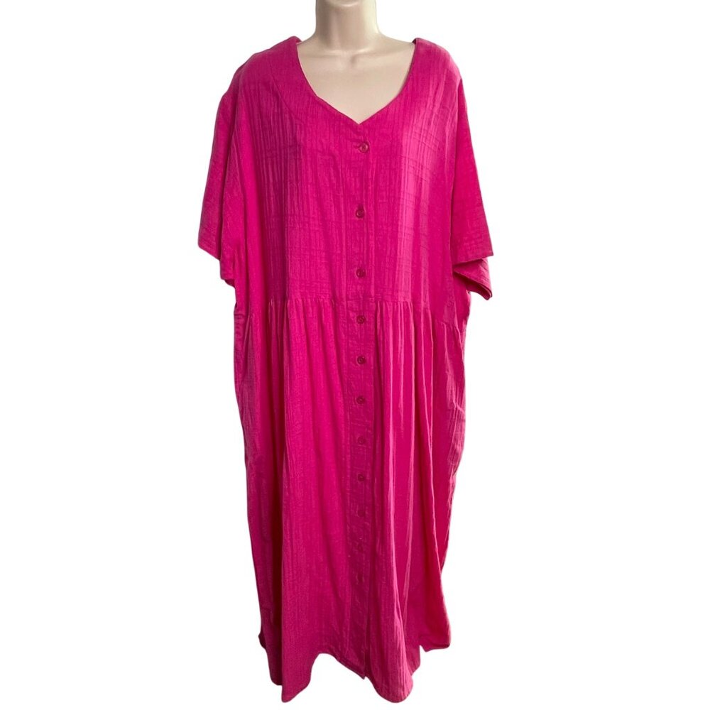 Vintage Patricia Leigh Pink Linen Midi Shift Button Down Dress Plus Size 4X u